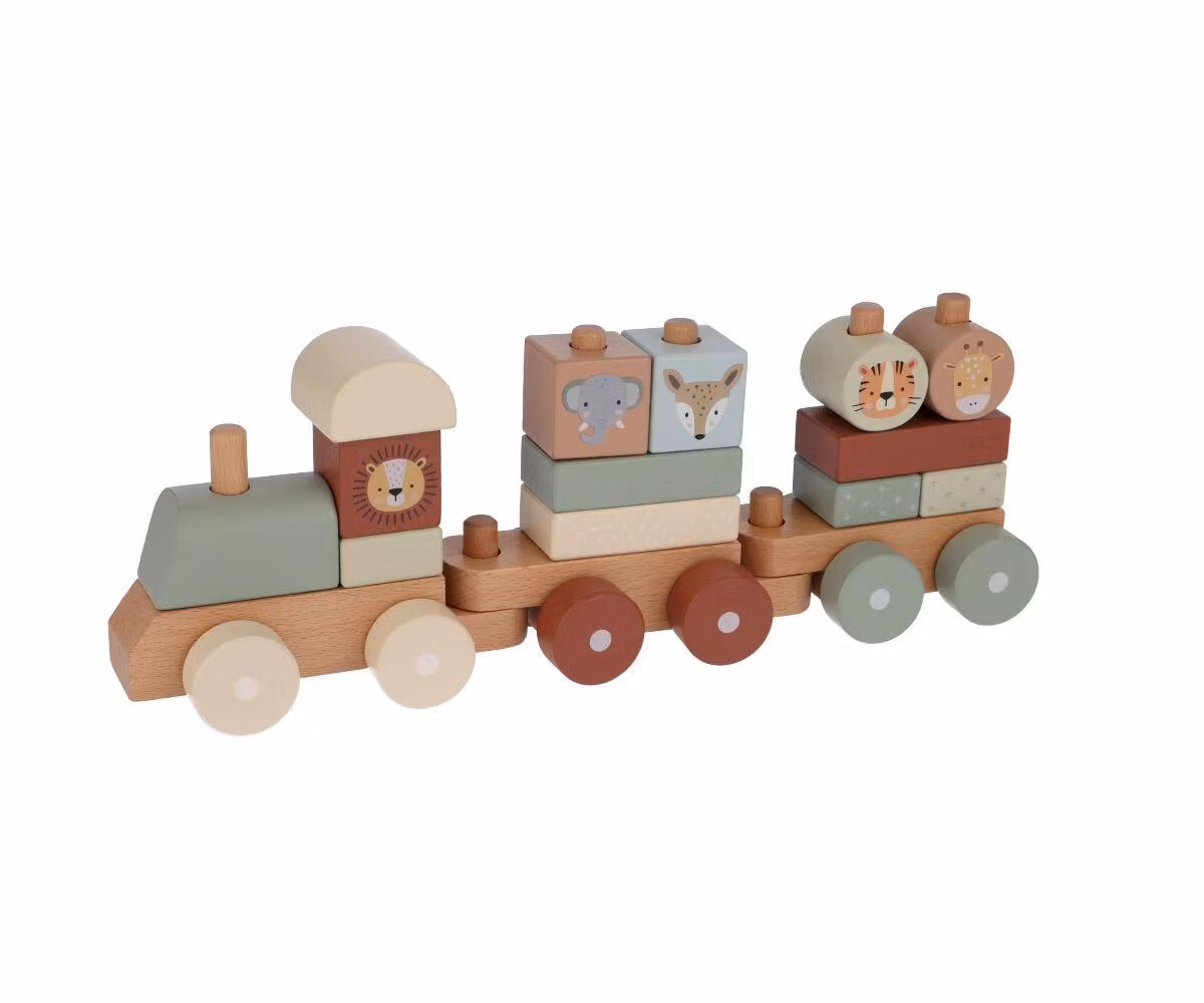 Leksakståg i trä med stapelbara klossar - Grönt