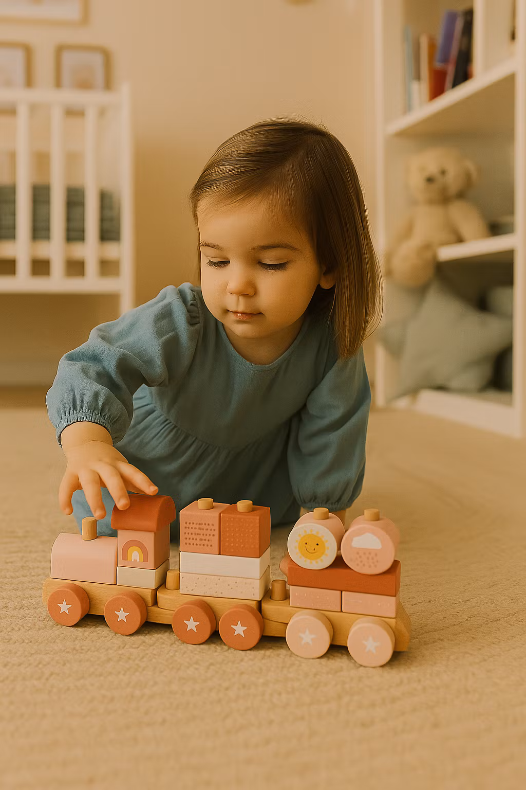Inspo Leksakståg i trä med stapelbara klossar - Rosa
