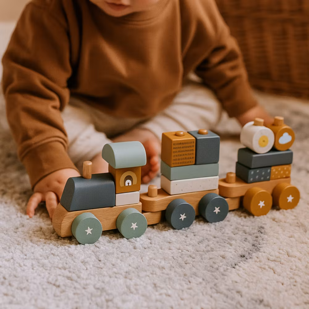 Inspo Leksakståg i trä med stapelbara klossar barn
