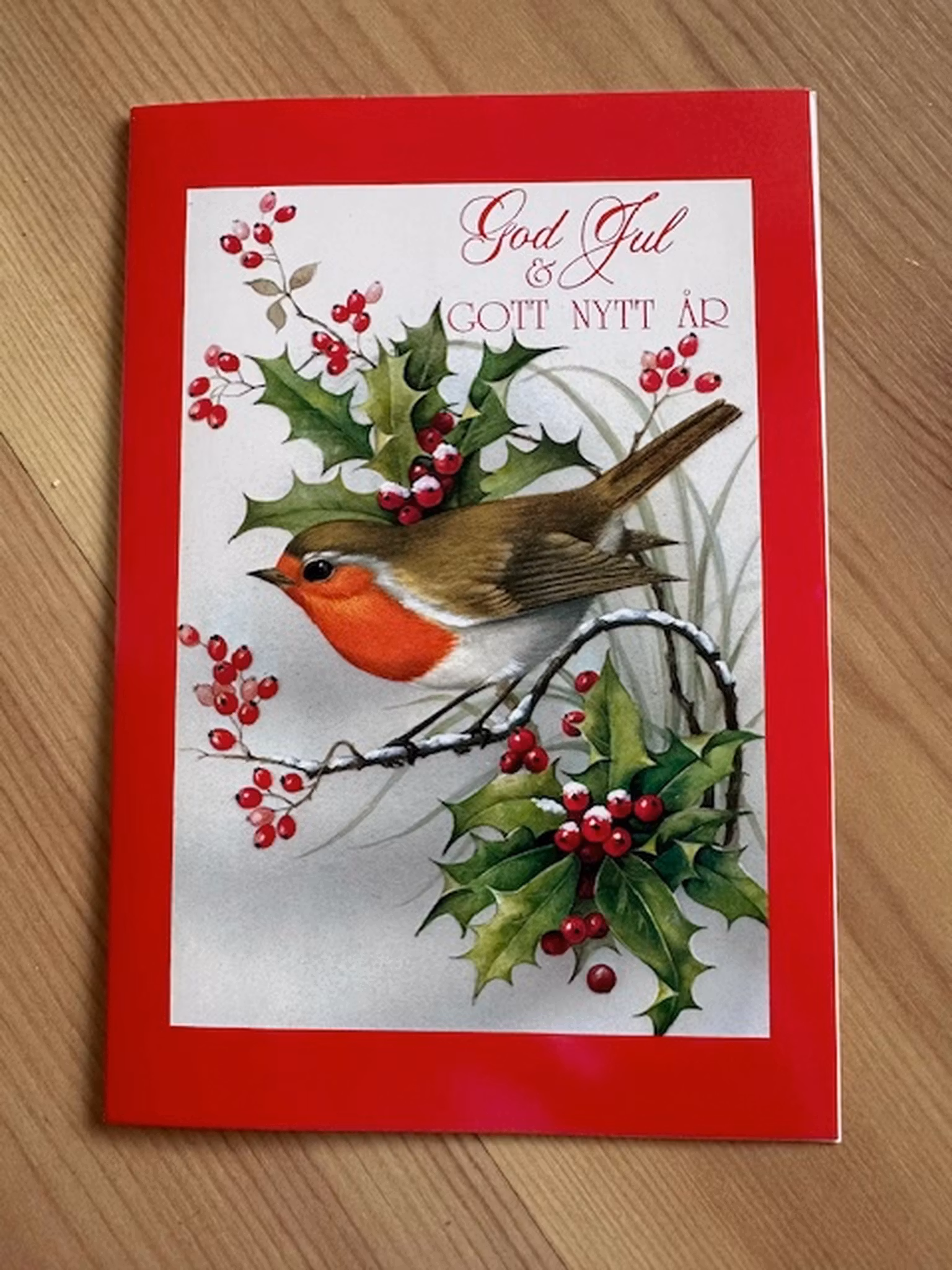 Julkort Rödhake - Paket 10st dubbla kort med kuvert
