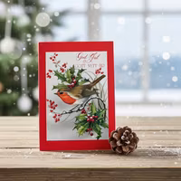 Julkort Rödhake - Paket 10st dubbla kort med kuvert