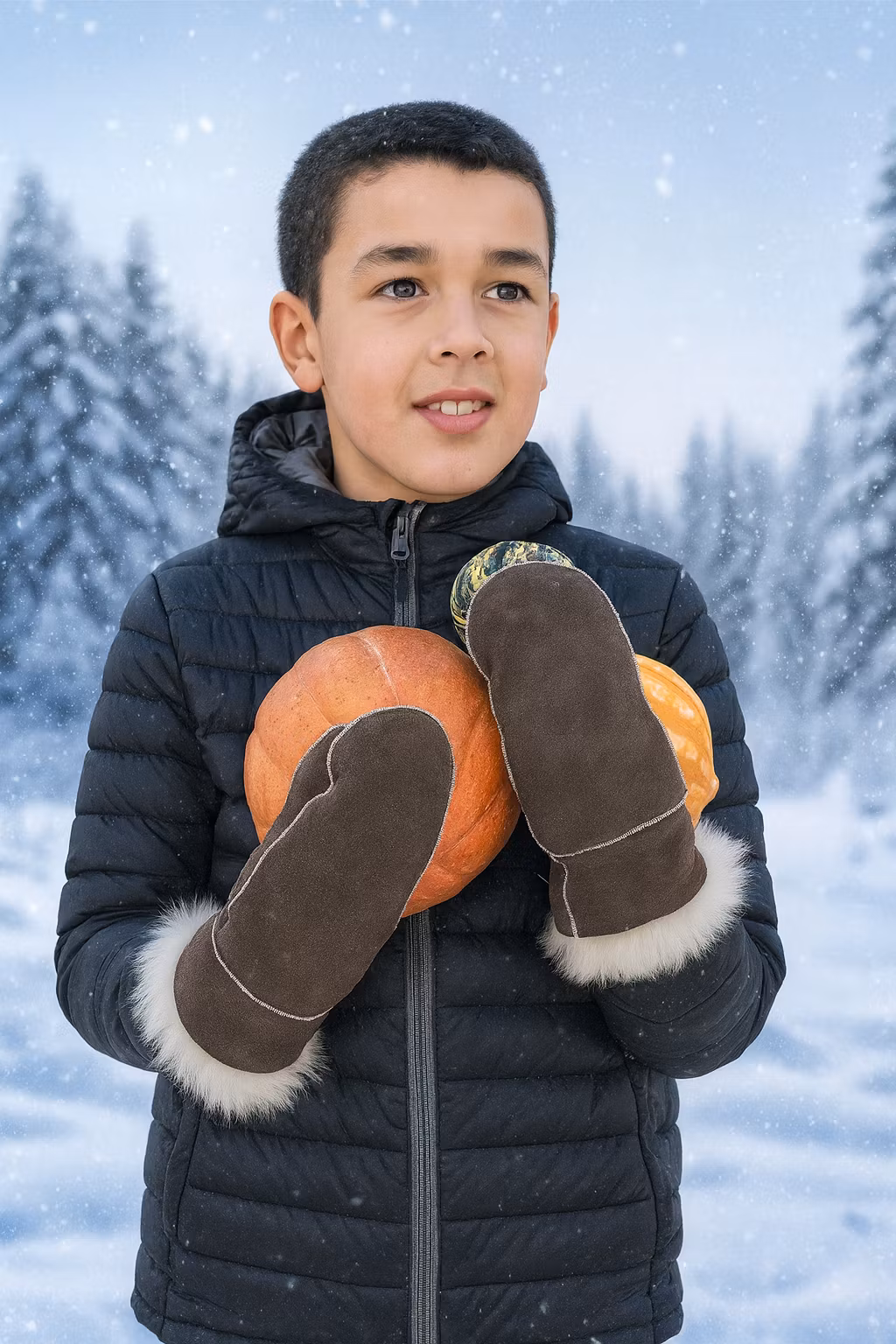 Varma Vantar barn lammskinn - bruna (Cappuccino)