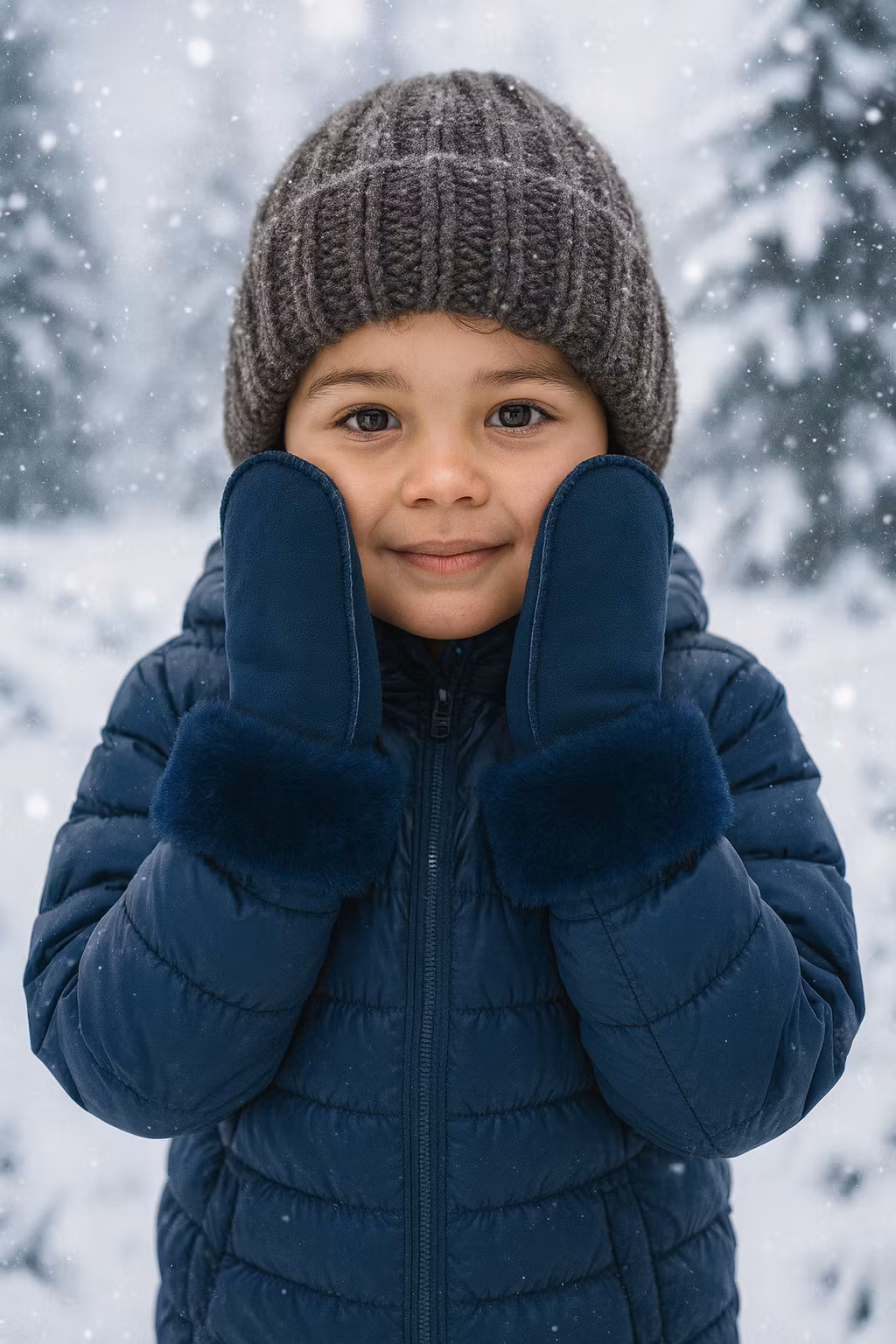 Vantar för barn i lammskinn -Marinblå 6mån-6år