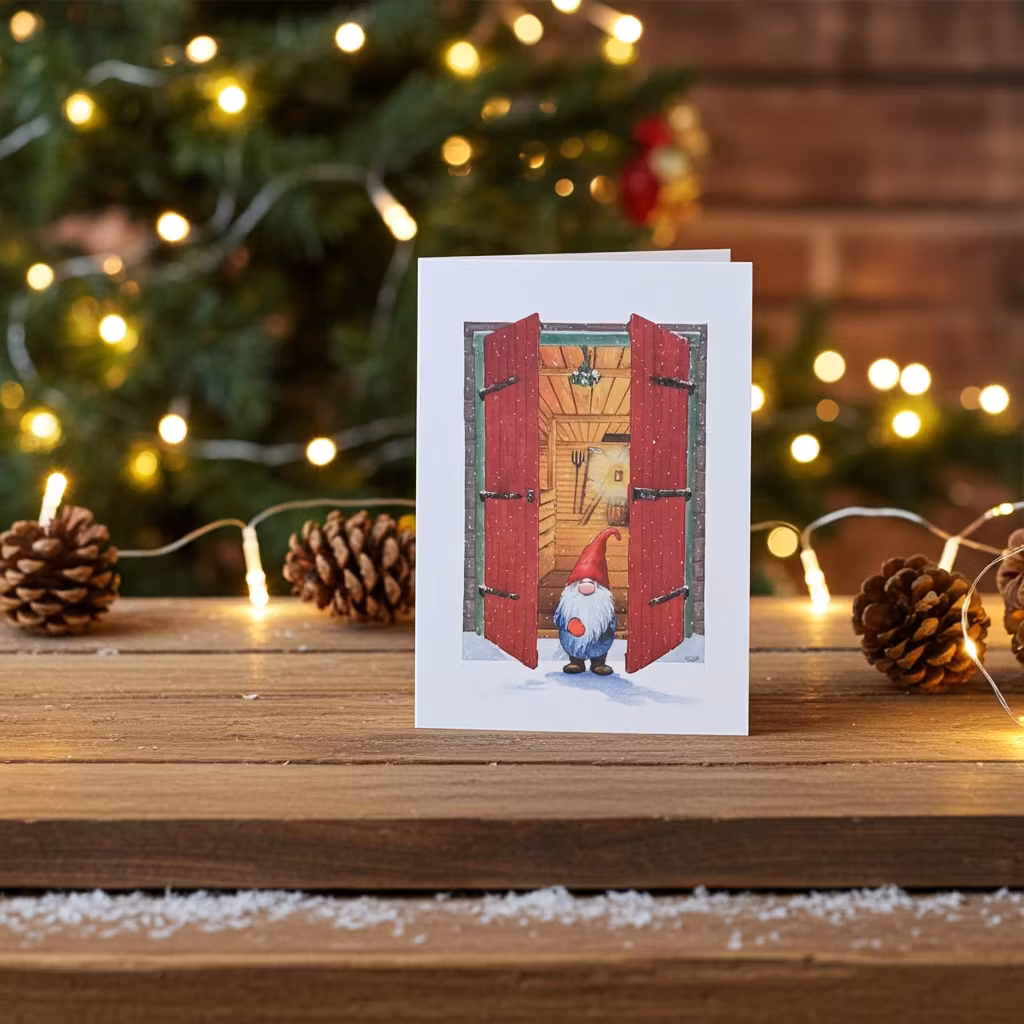 julkort paket dubbla mysigt motiv jul i stallet