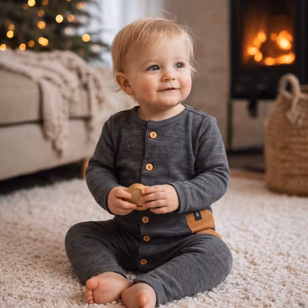 Jumpsuit i 100% merinoull för baby och småbarn Mörkgrå -62-92cl