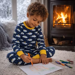 Pyjamas 2-delad barn stjärnhimmel - 6-8år eko bomull