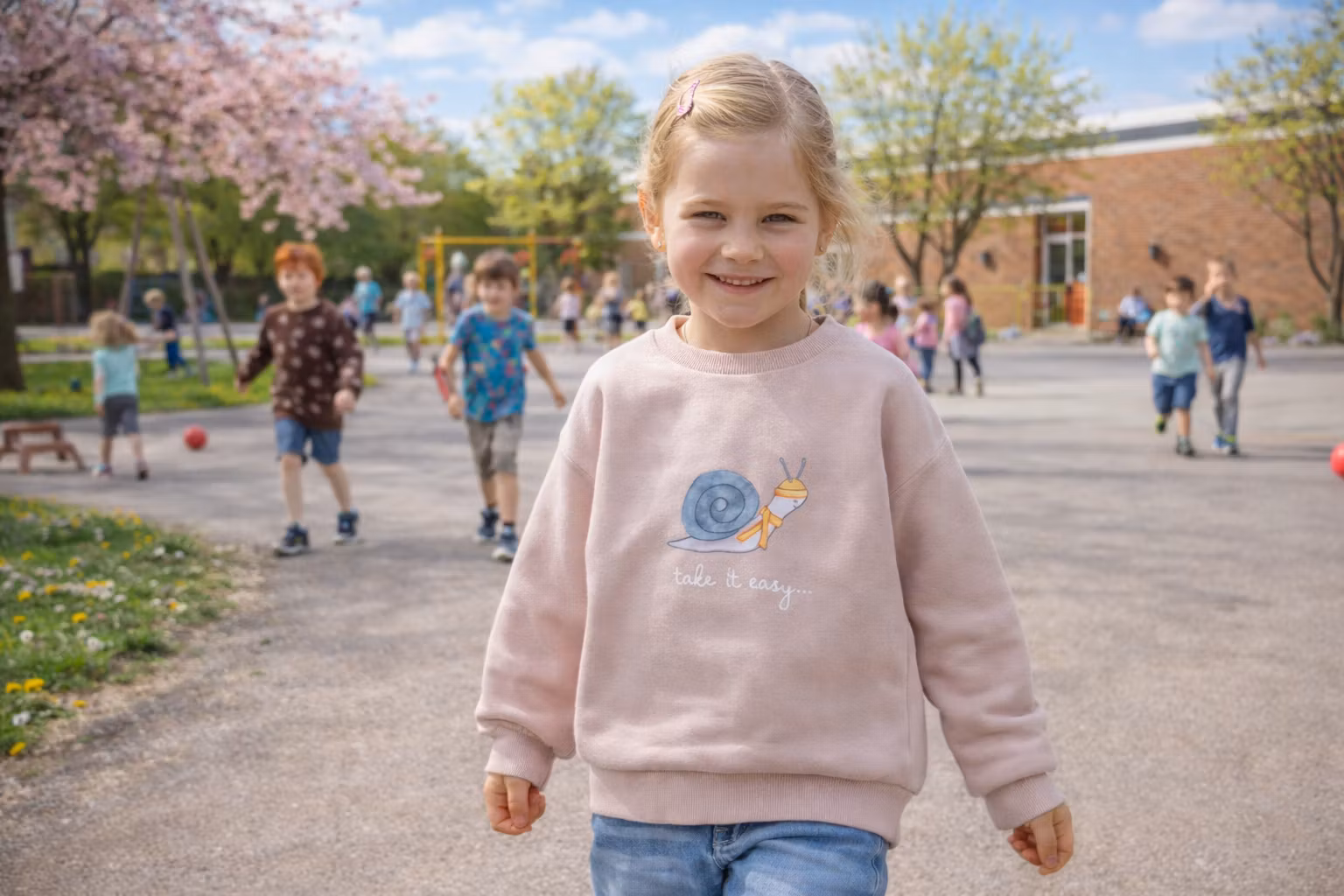 Sweatshirt tröja för barn i den fina färgen cappuccino - Snigel mönster