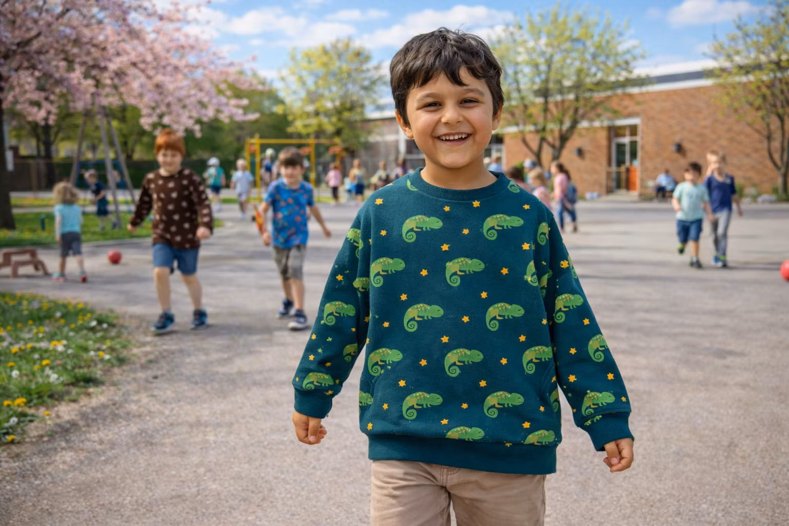 Sweatshirt tröja för Barn i Raglanmodell – Mönstrad med Ödlor