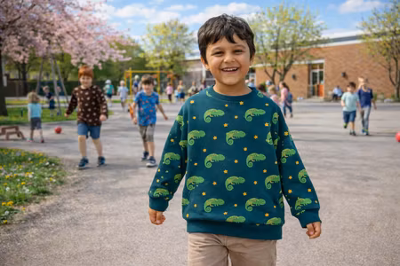 Sweatshirt tröja för Barn i Raglanmodell – Ödla 9mån-8år ekologisk bomull