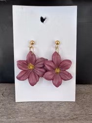 Örhänge i polymerlera - Blommor mörkrosa/röd