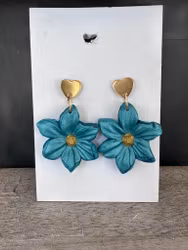 Örhängen polymerlera - Blommor turkose