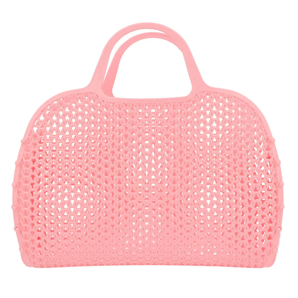 Magnolia rosa retro strand väska i mesh – sommarens snyggaste (och smartaste) accessoar