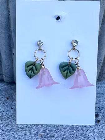 Örhängen handgjorda polymer lera akryl blommor rosa
