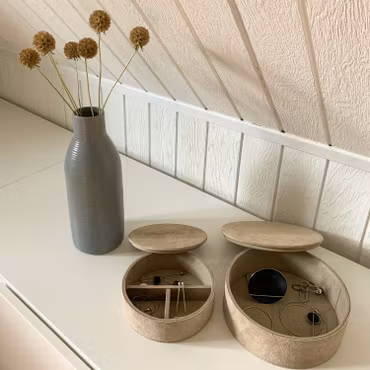 Natures Collection Round Leather Boxes Taupe