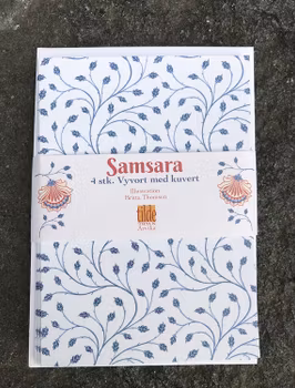 Samsara - blå blad - 4 st kort med kuvert