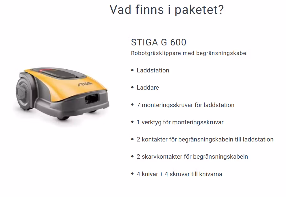STIGA G 600- Robotgräsklippare med begränsningskabel