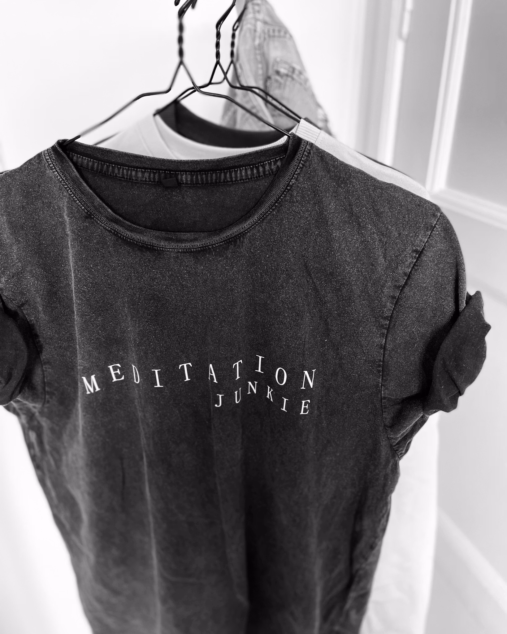 MEDITATION JUNKIE - UNISEX TEE - STONE WASHED BLACK