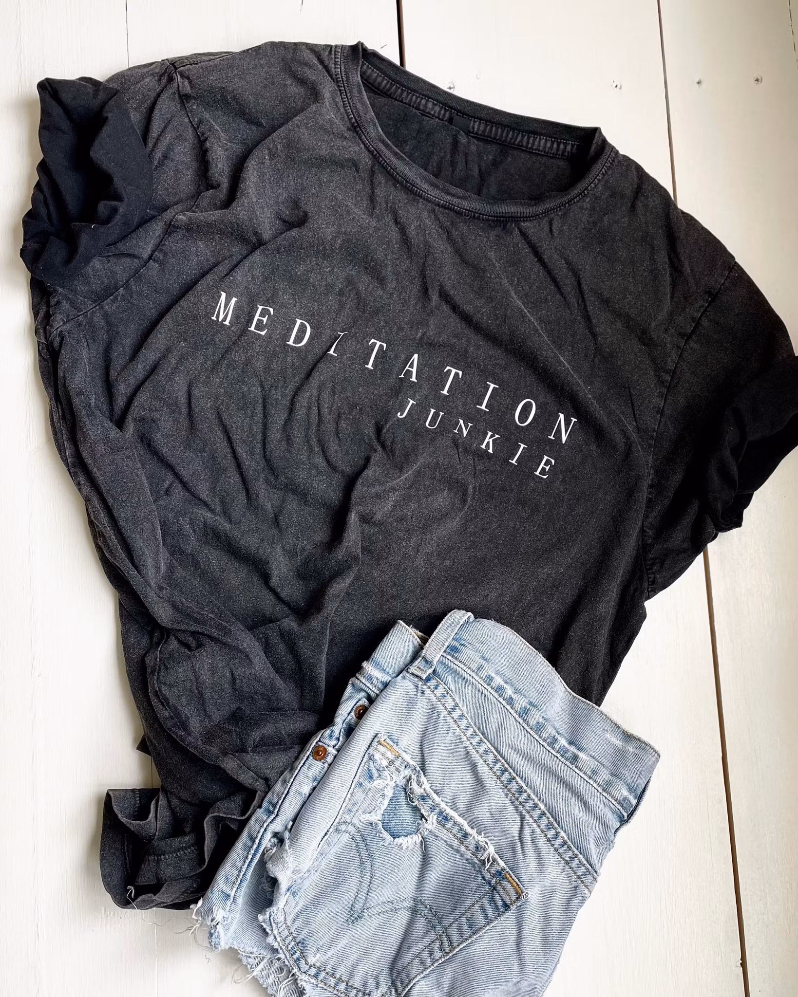 MEDITATION JUNKIE - UNISEX TEE - STONE WASHED BLACK