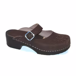 Linda brun träskosandal med perforering