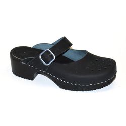 Linda svart träskosandal med perforering