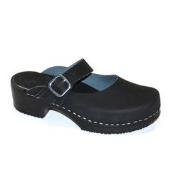 Linda svart ranch träskosandal
