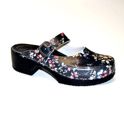 Linda svart-blommig Madonna träskosandal