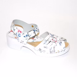 Ines vit-blommig Madonna träskosandal