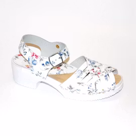 Ines vit-blommig Madonna träskosandal