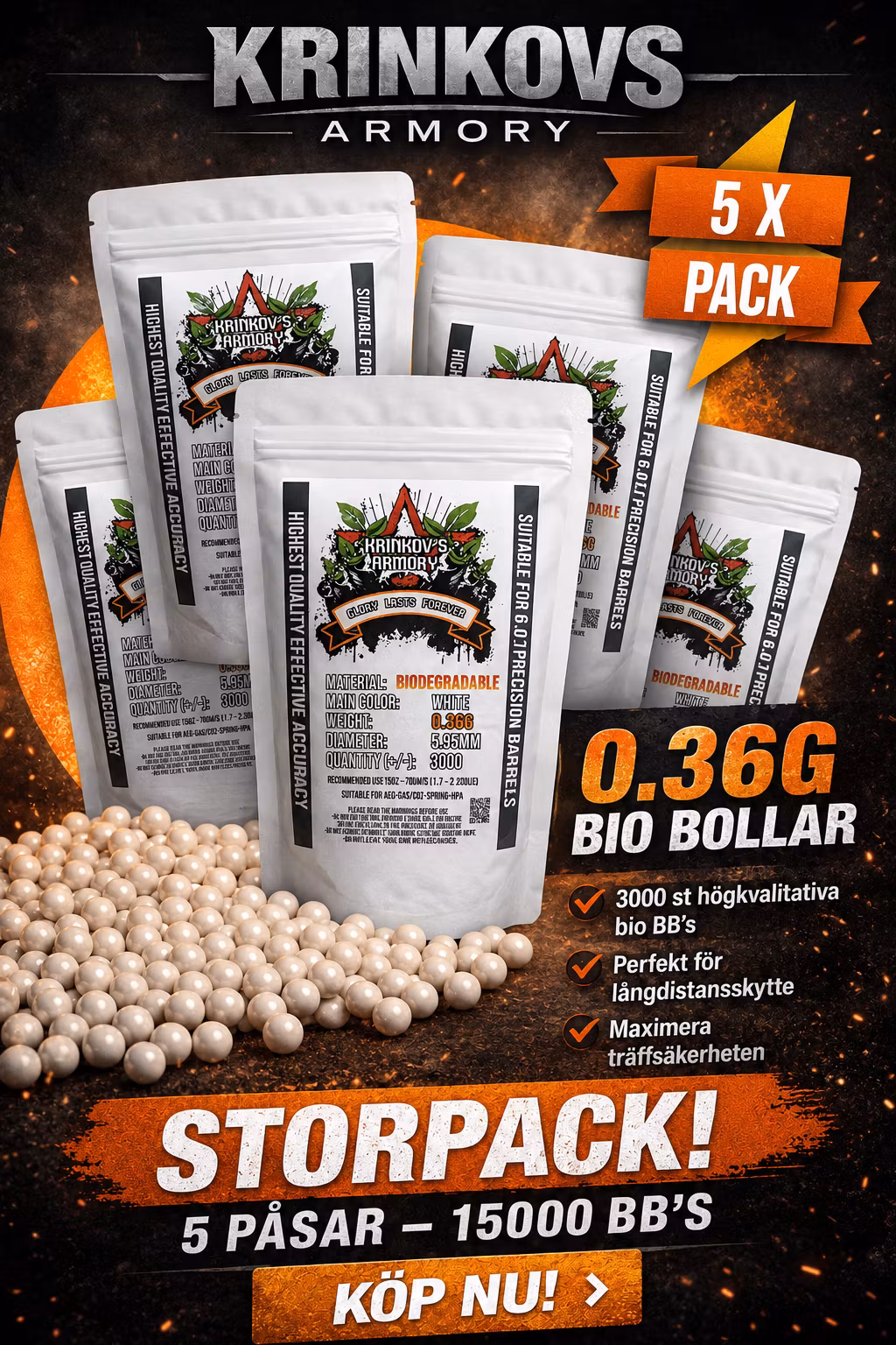 [ 5 pack ] KRINKOV'S PREMIUM BB'S 0.36G BIO