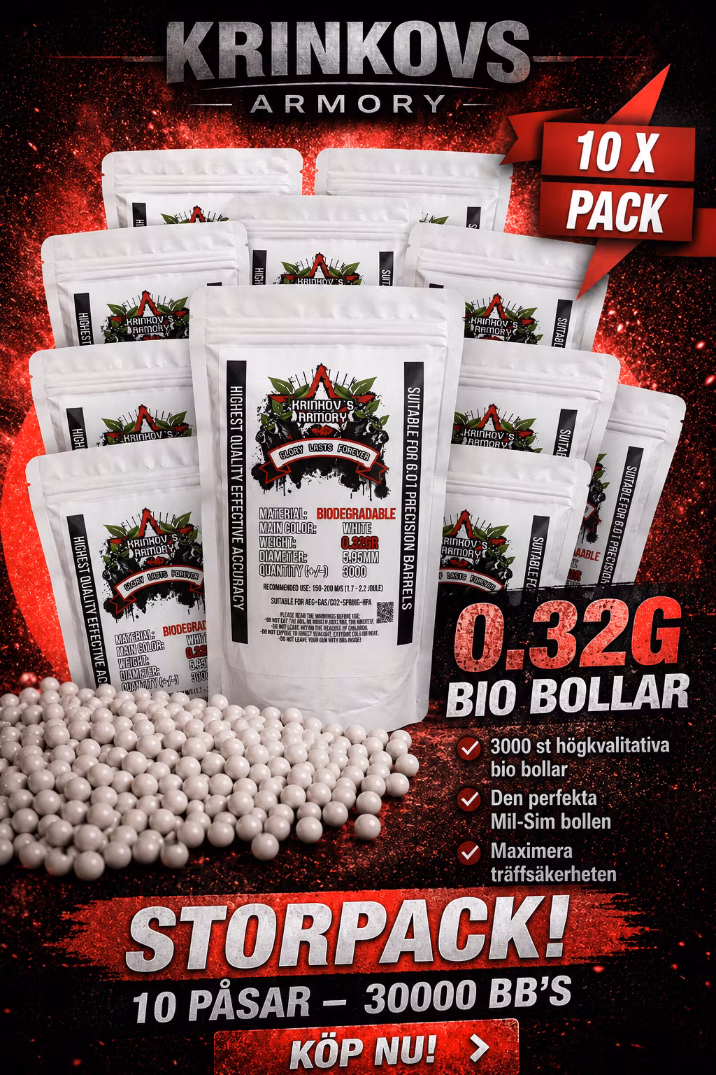 [ 10 pack ] KRINKOV'S PREMIUM BB'S 0.32G BIO