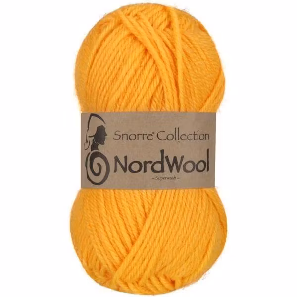 Snorre Collection Nordwool, 50g, 145 Gul – helt garnnystan med Nordwool-banderoll.