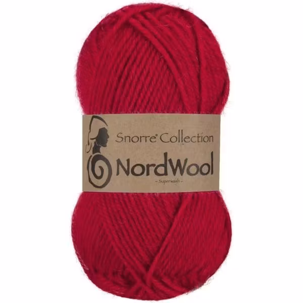 Snorre Collection Nordwool, 50g, 160 Vinröd – helt garnnystan med Nordwool-banderoll.