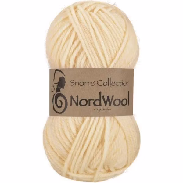 Snorre Collection Nordwool, 50g, 102 Naturvit – helt garnnystan med Nordwool-banderoll.