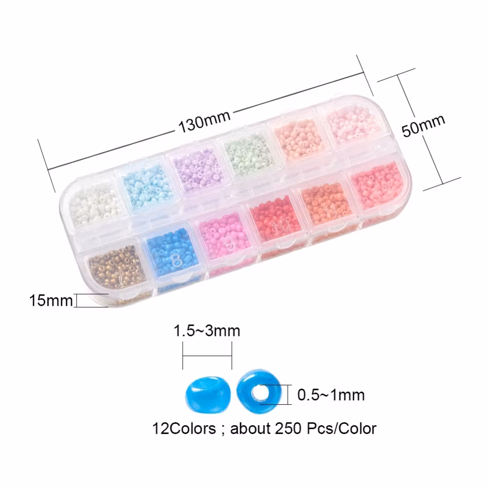 12/0 Glas Seed Beads, 3000st/box