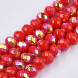 Glaspärlor, Rondeller, Halvt Elektropläterad, 8x6mm, Röd