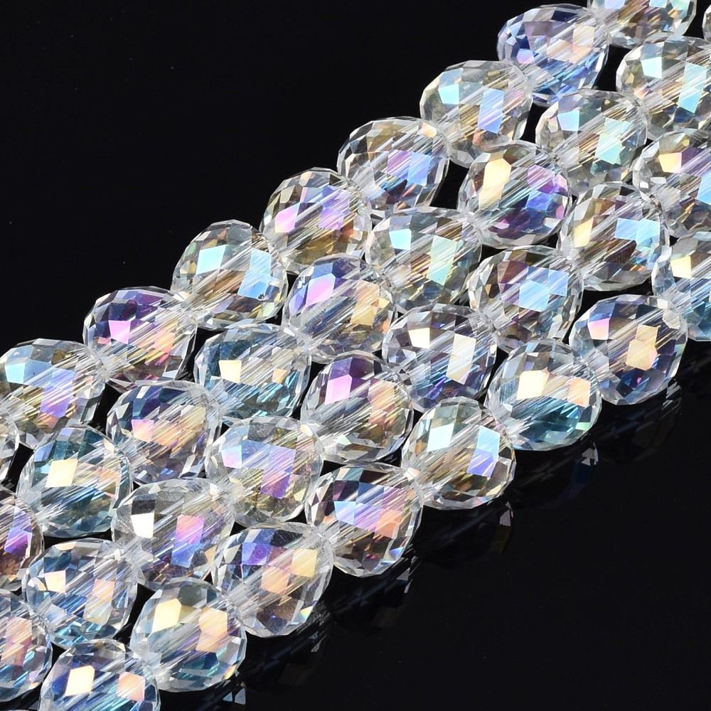 Glaspärlor, Droppar, Elektropläterad, 6x6mm, Transparant