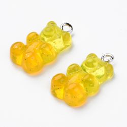 Hänge, Gummibjörn, Gul och Orange, Glittrig, 20st