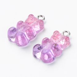 Hänge, Gummibjörn, Rosa och Lila, Glittrig, 20st