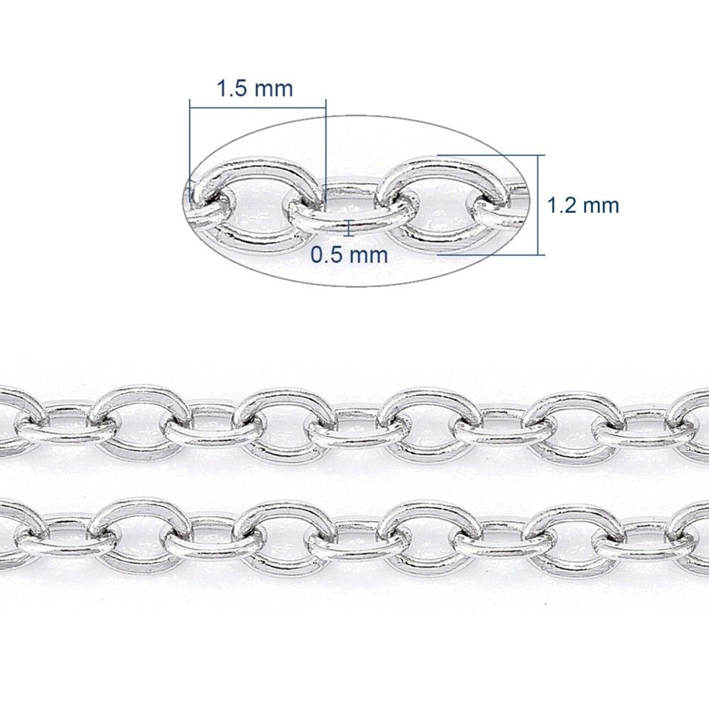 Kedja, Rostfritt stål, 1.6x1.3x0.3mm