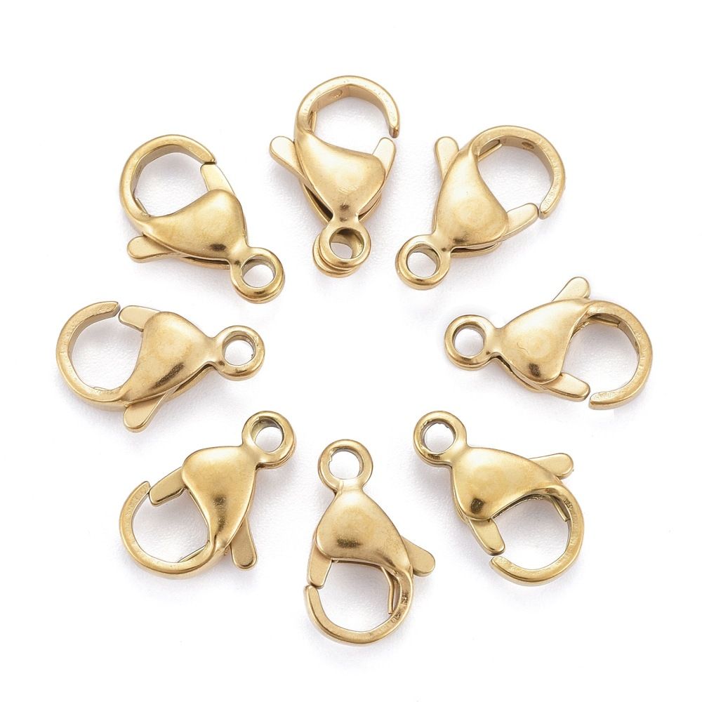 Klolås, Rostfritt stål, 13x8mm, 5st, Guld
