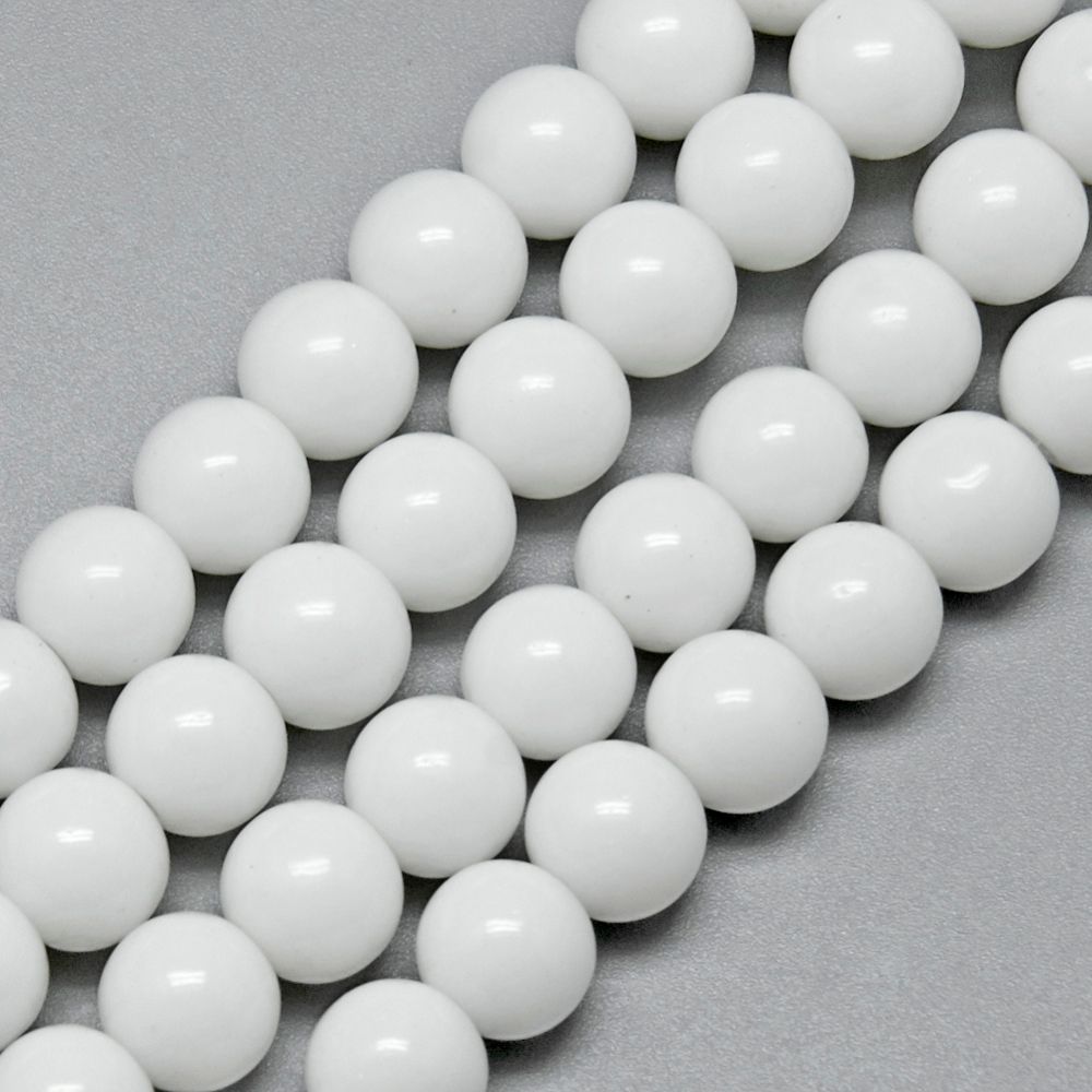 Glaspärlor, White, 8mm