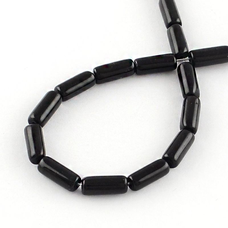 Glaspärlor, Tube, Black, 15x6mm