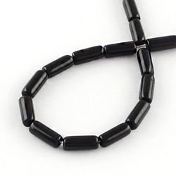 Glaspärlor, Tube, Black, 15x6mm