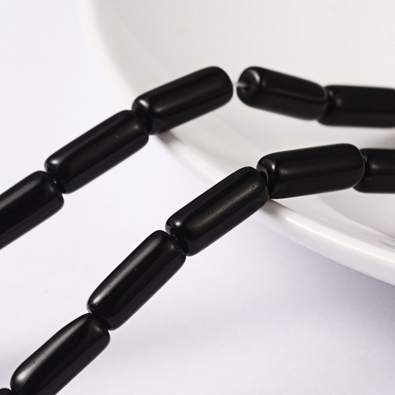 Glaspärlor, Tube, Black, 10x4mm