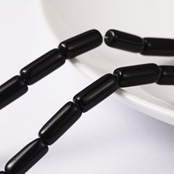 Glaspärlor, Tube, Black, 10x4mm