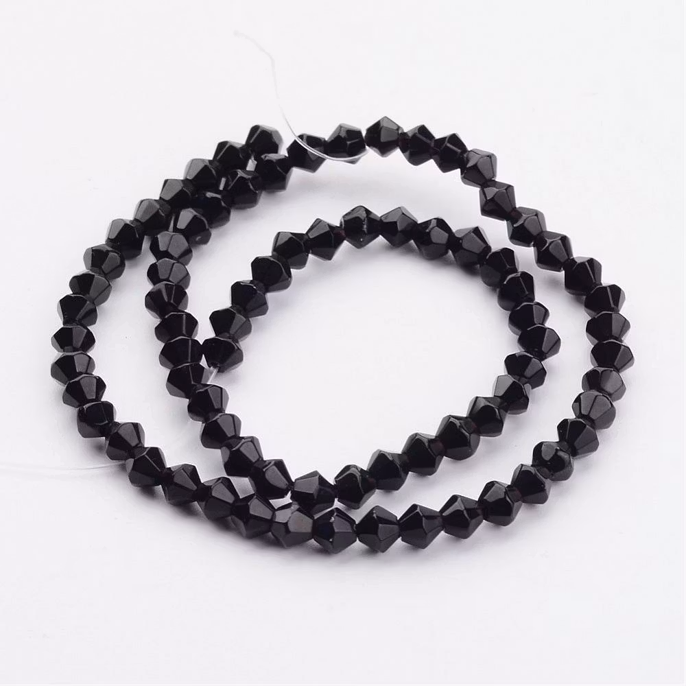 Glaspärlor, Bicone, Black, 4mm