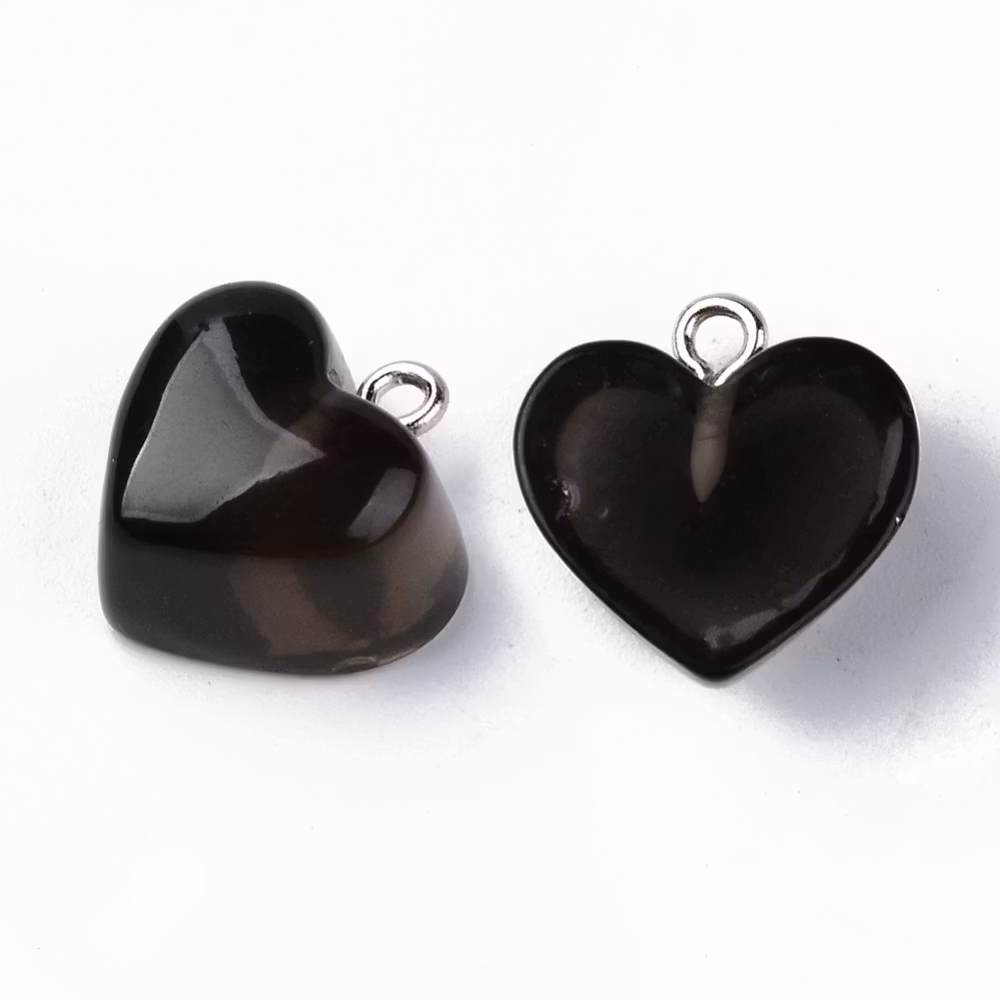 Hänge, Resin hjärta, Svart, 10 st