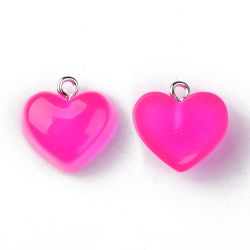 Hänge, Resin hjärta, Mörk Rosa, 10 st