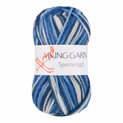 Garn Sportsragg, 50g, Flerfärgad vit/blå 525