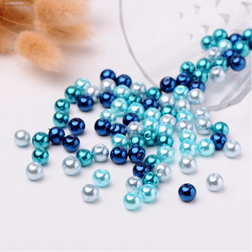 Glaspärlor, Carribean Blue, 8mm